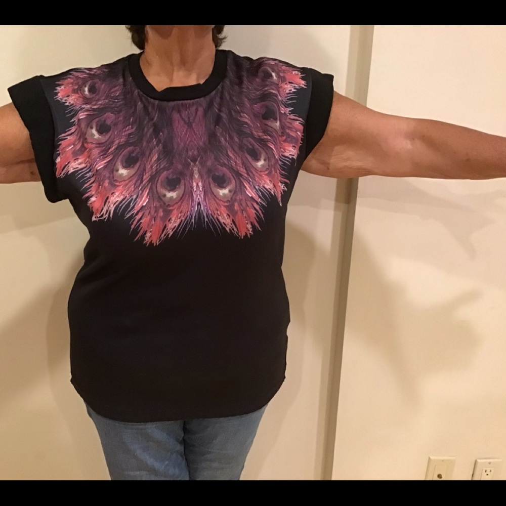 Pinko Sweat Top One Size Contrast Front Feathers Print XL-1X